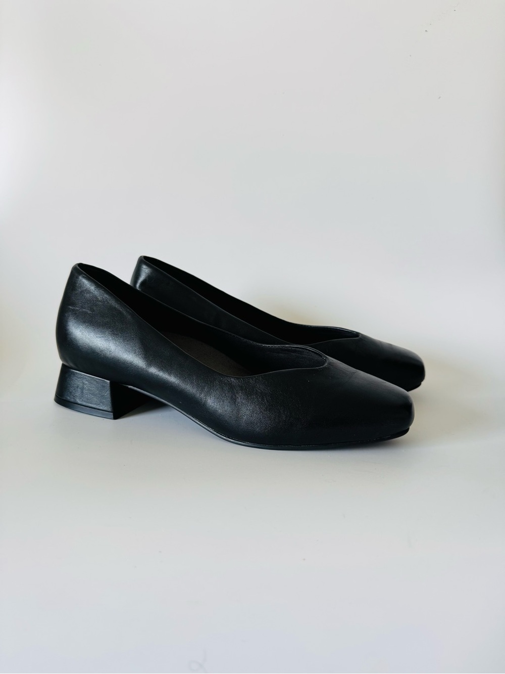 David Tate Black Low Block Heel Pumps